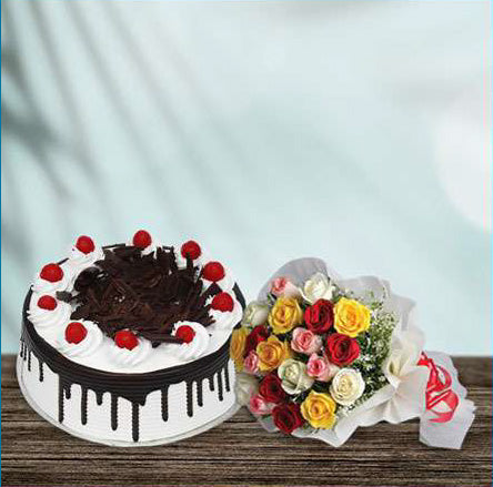 Black Forest Cake 2lbs + Roses Bouquet  $24.39