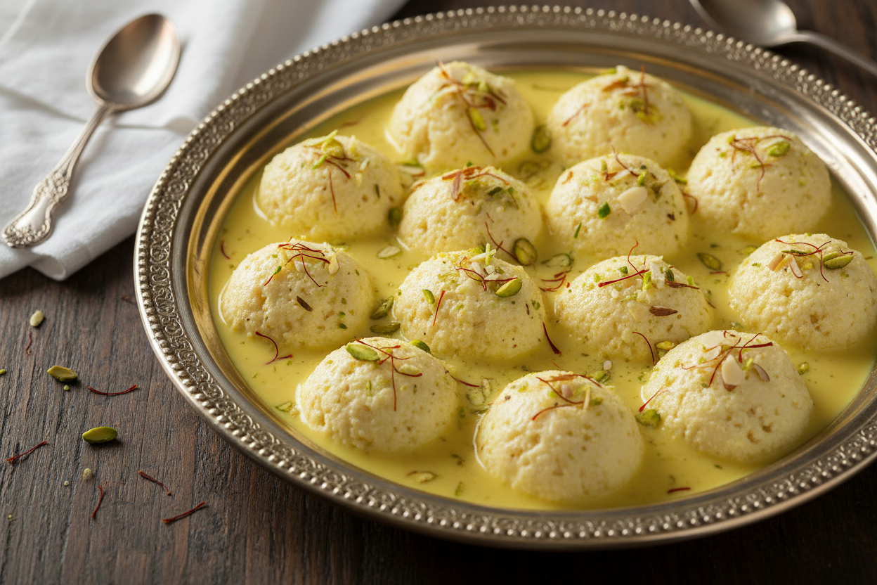 ✨ 1 Dozen (12 Pcs) ka Creamy, Aromatic, aur Elegant Dessert! Yeh Rasmalai ka selection Reputable Vendors ki taraf se curated kiya gaya hai, jo apni quality aur consistency ke liye jaane jaate hain. Rasmalai ek mashhoor Bengali sweet hai jismein soft, spongy cottage cheese (chenna) balls hote hain, jise sweetened, thick, saffron aur cardamom-flavored milk (ras) mein soak kiya jata hai. Upar se nuts (pistachios aur almonds) se garnish kiya jata hai. Soft, creamy, chilled, aur ek truly luxurious sweet indulgen
