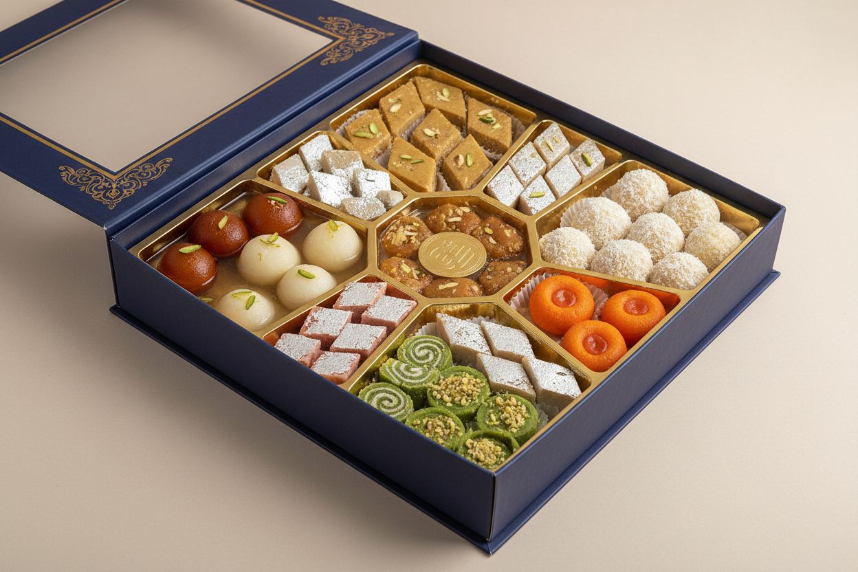 ✨ 1 KG ka Ideal, Assorted, aur High-Quality Mix Mithai Box! Yeh selection Best Vendors ki taraf se carefully curated kiya gaya hai, jismein Har Tarah ki Pasand ka ek behtareen sample shamil hai. Ismein soft, juicy sweets aur dry, rich treats ka perfect combination hota hai. High-quality ingredients aur traditional recipes ka istemaal kiya gaya hai. Variety aur Quality ka Perfect Gift!

⚠️ Delivery Note

This product is sourced from our network of Best Available Vendors across the delivery area to ensure max