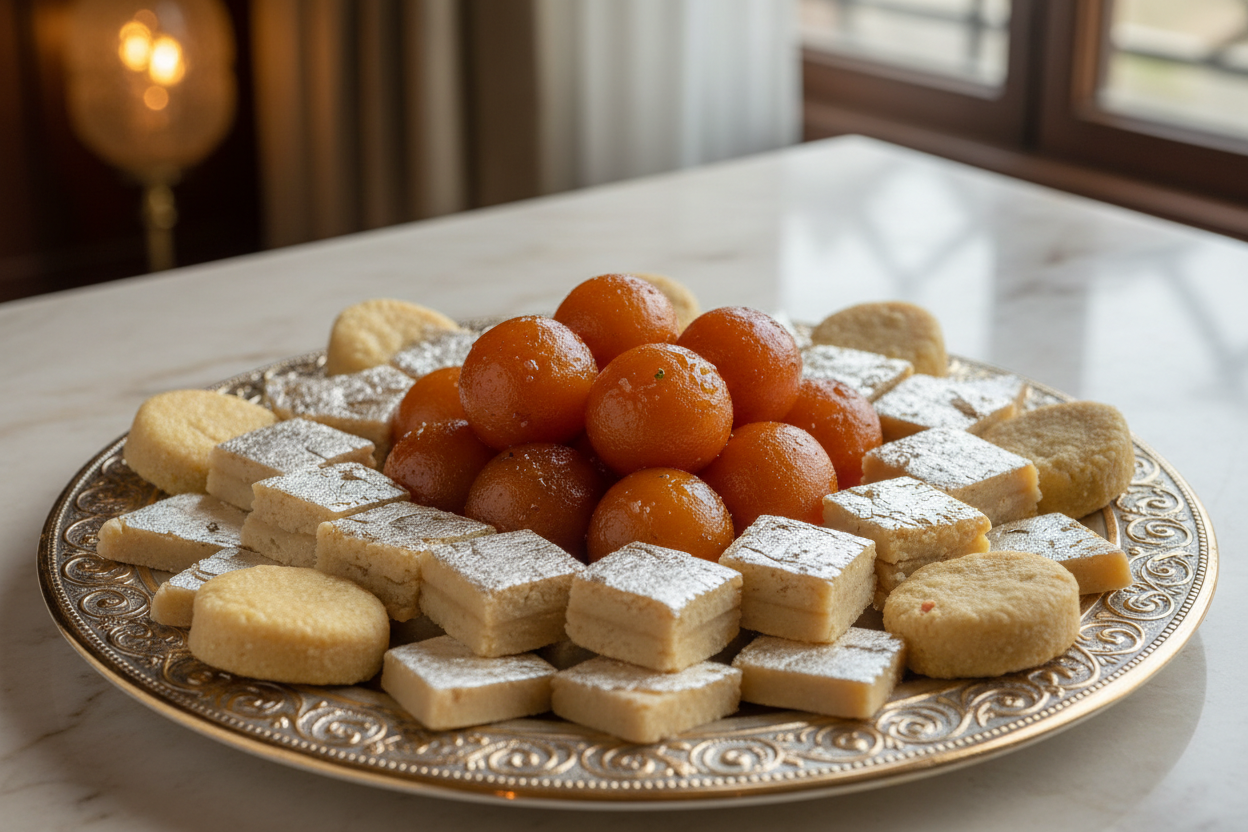 ✨ 1 KG ka Luxury aur Premium Indian Sweet Assortment! Yeh Hotel Mithai ka selection Pakistan ke Top Five Star Hotels (jaise Pearl Continental, Serena, Avari, ya Marriott) se sourced kiya gaya hai. Five-Star Hotels ki mithai impeccable quality, premium ingredients, aur refined taste ke liye jaani jaati hai. Yeh assorted box traditional mithai (like Gulab Jamun, Barfi, Kaju Katli, Peda) ka ek luxurious, high-end version hota hai. Soft, fresh, rich, aur har bite mein hotel-grade excellence!



⚠️ Delivery Note