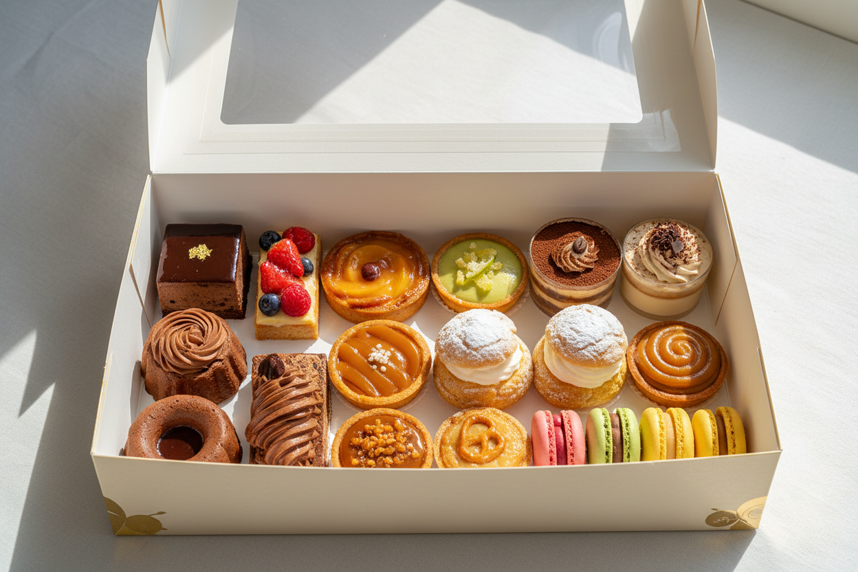 12 alag alag, mazedaar aur taazi pastries ka mix collection! Jab sabko apni pasand ka alag dessert chahiye ho, toh yeh pack behtareen hai. Chocolate se lekar fruit aur coffee tak, kai tarah ke zaiqe ek hi box mein.

🎁 Includes:

12 pieces of assorted, single-serving pastries
Variety of popular flavors
Perfect for sharing and tasting
FROM Hob Nob Cafe Karachi
