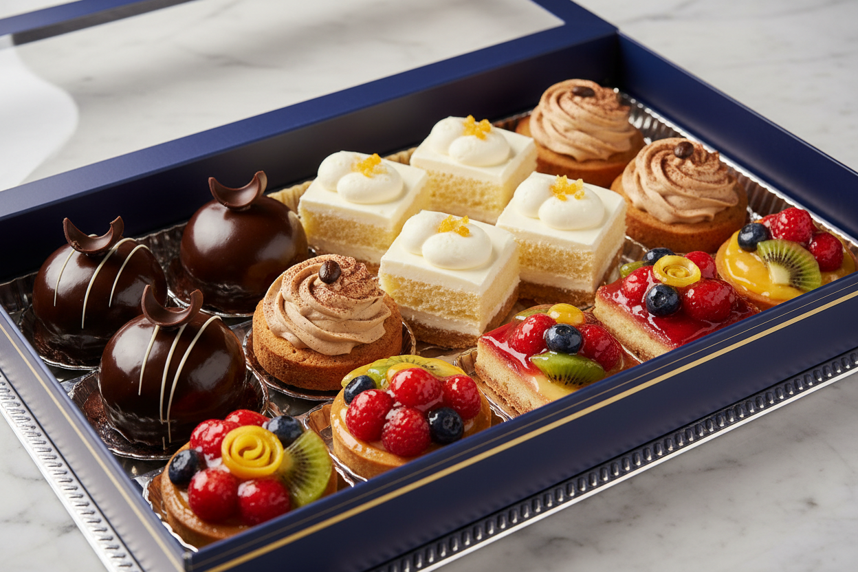 12 alag alag mazedaar flavors ki soft aur fresh pastries ka collection! Jab sabko apni pasand ka zaiqa chahiye ho, toh yeh mix pack best hai. Har bite mein naya maza—chocolate, vanilla, coffee, aur fruit ke behtareen combinations ka ek mitha tohfa.

🎁 Includes:

12 pieces of assorted, single-serving pastries
Variety of popular flavors (e.g., Chocolate, Vanilla, Coffee, Fruit, etc.)
Elegant packaging
From PC/MARRIOTT HOTEL 