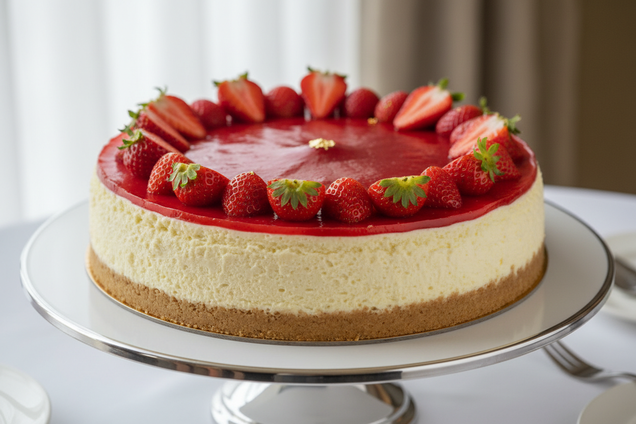 🍰 2.2 LBS ka Creamy, Fruity Delight! Yeh Ramada Hotel का signature Strawberry Cheesecake है. Isme hai buttery crust, rich, smooth cream cheese filling, aur upar se sweet strawberry glaze aur fresh strawberries ki generous topping. Soft, creamy, fruity, aur har cheesecake aur strawberry lover ke liye ek indulgent treat!

⚠️ Delivery Note

This product is available for delivery in Lahore only.

🎁 Includes:

2.2 LBS (Approx. $1.0 \text{ kg}$) of rich, smooth cheesecake.

From Ramada Hotel Lahore
