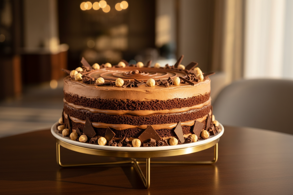 🍫 2.2 LBS ka Hazelnut-Chocolate Dream! Yeh cake Nutella lovers ke liye bana hai. Moist chocolate sponge layers, jise creamy, world-famous Nutella ki generous filling aur frosting se cover kiya gaya hai. Upar se bhi rich Nutella drizzle aur aksar crunchy nuts se garnish kiya gaya hota hai. Rich, creamy, aur har bite mein hazelnut-chocolate ka perfect kick!

🎁 Includes:

2.2 LBS (Approx. $1.0 \text{ kg}$) of moist chocolate cake.

From Nishat Hotel Lahore
