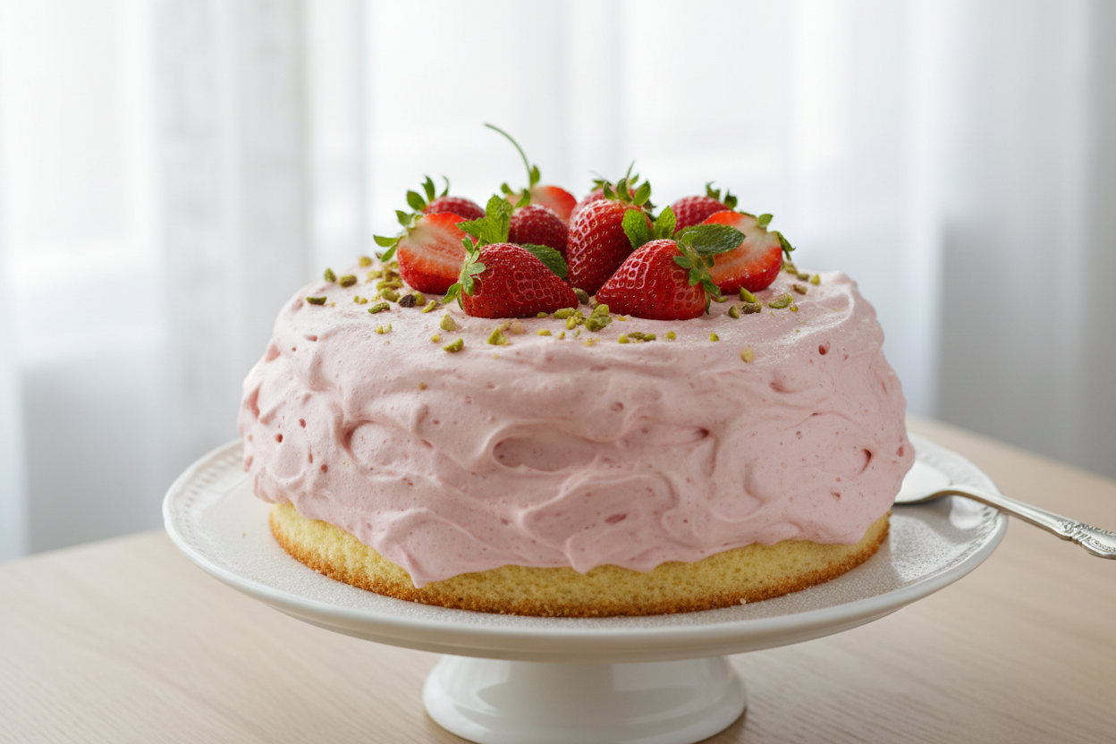 ☁️ 2.2 LBS ka Light aur Fruity Dream! Yeh Kitchen Cuisine (Islamabad/Pindi) ka special Strawberry Mousse Cake hai. Isme light sponge cake ki base par smooth, aerated strawberry mousse ki thick, cloud-like layer hoti hai. Yeh cake extremely soft, light, aur strawberry ke fresh flavor se bhara hota hai. Soft, creamy, fruity, aur garmiyon ke liye perfect!



⚠️ Delivery Note



This product is available for delivery in Islamabad / Rawalpindi (ISB/PINDI) only.



🎁 Includes:



2.2 LBS (Approx. $1.0 \text{ kg}