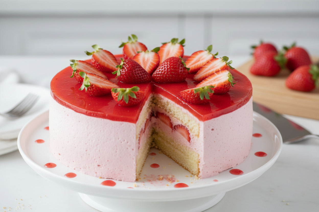 ☁️ 2.2 LBS ka Light aur Refreshing Delight! Yeh cake Kitchen Cuisine ka light aur fruity creation hai. Thin vanilla sponge layers ke beech mein feathery-light Strawberry Mousse ki thick filling hoti hai. Upar se fresh strawberry glaze ya slices ki topping. Soft, creamy, refreshing, aur strawberry fans ke liye perfect!

⚠️ Delivery Note

This product is available for delivery in Lahore, Islamabad, and Rawalpindi only.

From Kitchen Cuisine Lahore
