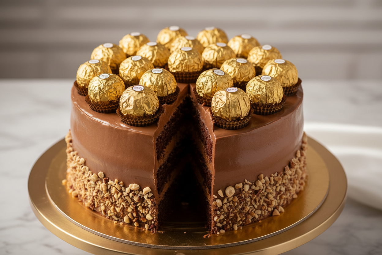 ✨ 2.2 LBS ka Luxurious Hazelnut Delight! Yeh cake Ferrero Rocher chocolate ke high-end taste ko celebrate karta hai. Moist chocolate layers, jise creamy, Nutella-like frosting aur crunchy hazelnut pieces se layered kiya gaya hai. Upar se genuine Ferrero Rocher chocolates se garnish kiya gaya hai. Soft, nutty, aur ultimate indulgence!

🎁 Includes:

2.2 LBS (Approx. $1.0 \text{ kg}$) of hazelnut chocolate cake.

Rich Nutella-like/Hazelnut frosting.

From Nishat Hotel Lahore
