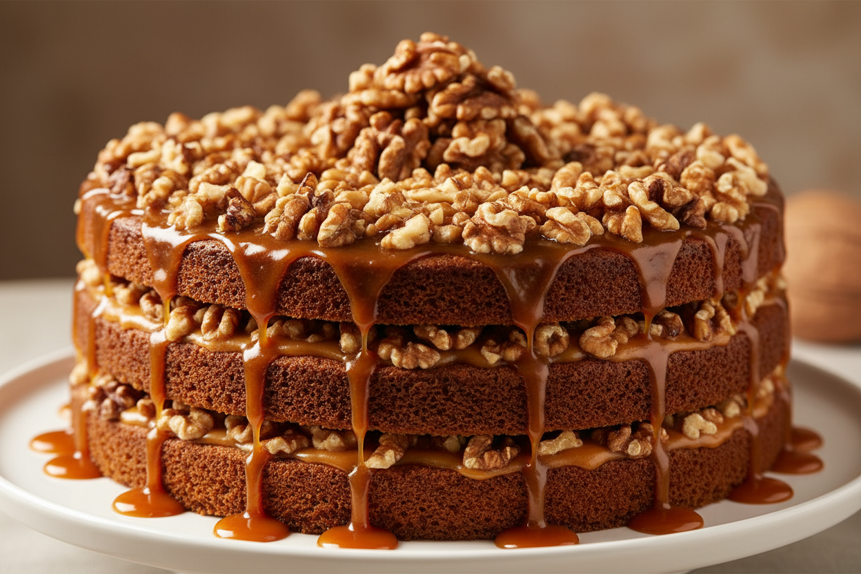 ✨ 2.2 LBS ka Nutty aur Caramel Delight! Yeh cake Walnut aur Caramel ka perfect combination hai. Moist sponge layers, jiske beech mein hain rich, buttery caramel sauce aur crunchy walnuts ki generous amount. Soft, rich, aur har bite mein satisfying crunch!

⚠️ Delivery Note

This product is available for delivery in Lahore, Islamabad, and Rawalpindi only.

🎁 Includes:

2.2 LBS (Approx. $1.0 \text{ kg}$) of moist sponge cake.

Rich, chewy caramel filling/drizzle.

From Kitchen Cuisine Lahore
