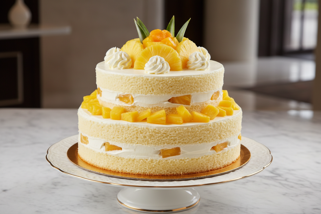 ✨ 2.2 LBS ka Refreshing Tropical Delight! Yeh Avari Hotel ka special Pineapple Cake hai. Light, fluffy sponge layers, jise sweet cream aur juicy Pineapple chunks ki generous filling se layered kiya gaya hai. Soft, moist, fruity, aur har bite mein refreshing tang!

⚠️ Delivery Note

This product is available for delivery in Lahore only.

🎁 Includes:

2.2 LBS (Approx. $1.0 \text{ kg}$) of light, moist sponge cake.

Sweet cream and generous pineapple pieces filling.

From Avari Hotel Lahore
