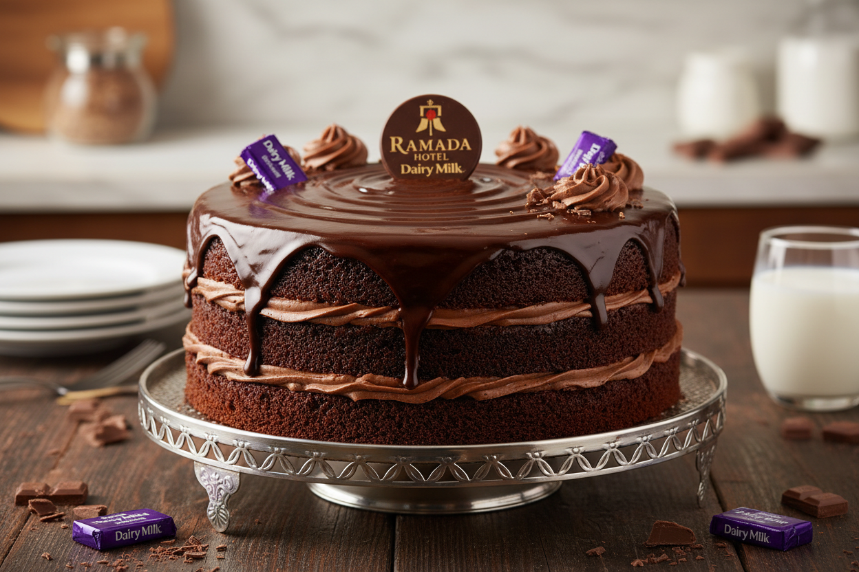 ✨ 2.2 LBS ka Smooth Dairy Milk Treat! Yeh Ramada Hotel (Islamabad/Pindi) ka signature Dairy Milk Chocolate Cake hai. Moist chocolate sponge layers, jise creamy, sweet Dairy Milk chocolate ke rich ganache ya frosting se generously layered kiya gaya hai. Iska flavor profile classic Dairy Milk bar ki tarah sweet aur milky hota hai. Soft, smooth, indulgent, aur har Dairy Milk fan ke liye perfect!

⚠️ Delivery Note

This product is available for delivery in Islamabad / Rawalpindi (ISB/PINDI) only.

🎁 Includes:
