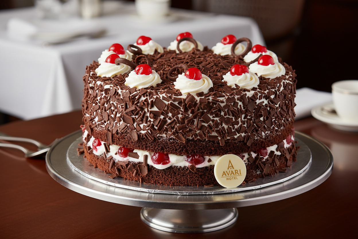 🎩 2.2 LBS ka Timeless Chocolate Classic! Yeh Avari Hotel ka signature Black Forest cake hai. Moist chocolate sponge layers, jise fresh whipped cream, preserved cherries, aur dark chocolate shavings se generously layered kiya gaya hai. Rich, soft, indulgent, aur har Black Forest lover ki favourite!

⚠️ Delivery Note

This product is available for delivery in Lahore only.

🎁 Includes:

2.2 LBS (Approx. $1.0 \text{ kg}$) of moist chocolate sponge.

From Avari Hotel Lahore
