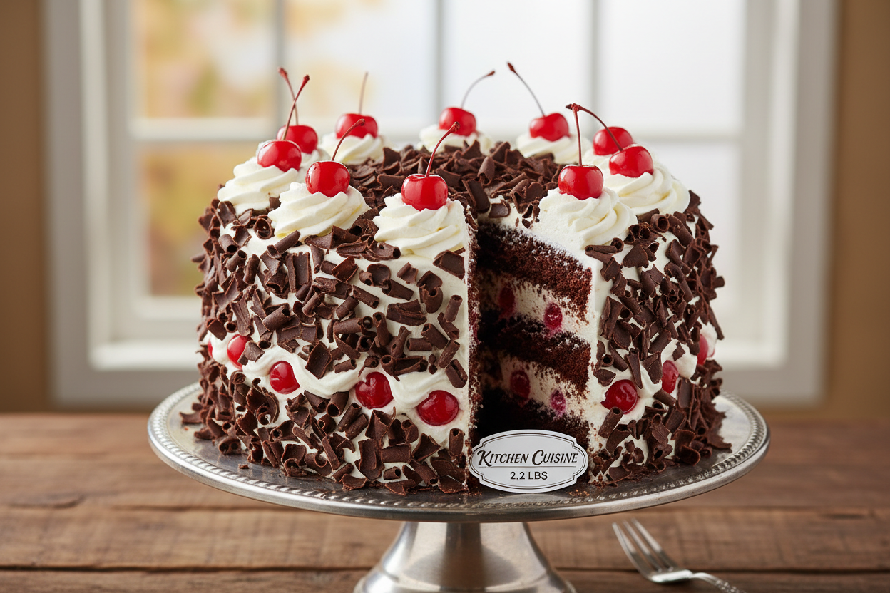 🎩 2.2 LBS ka Timeless European Classic! Yeh Kitchen Cuisine ka authentic Black Forest cake hai. Moist chocolate sponge layers, jise fresh whipped cream, cherries, aur dark chocolate shavings se generously layered kiya gaya hai. Moist, rich, aur har bite mein chocolate aur cherry ka perfect balance!

⚠️ Delivery Note

This product is available for delivery in Lahore, Islamabad, and Rawalpindi only.

🎁 Includes:

From Kitchen Cuisine Lahore
