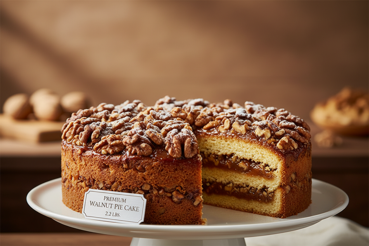 2.2 LBS ka Walnut Pie Cake—ek naya aur mazedaar fusion! Ismein cake ki softness aur pie ki nutty goodness shamil hai. Akhrot (walnuts) ka crunchy zaiqa aur meethi filling isko ek unique aur zaiqedaar treat banati hai.

🎁 Includes:

2.2 LBS (Approx. 1 kg) of cake with a distinct walnut and sweet pie-like flavor
Generously filled and topped with walnuts
Free custom message piping
From Pie in the Sky Bakery Karachi
