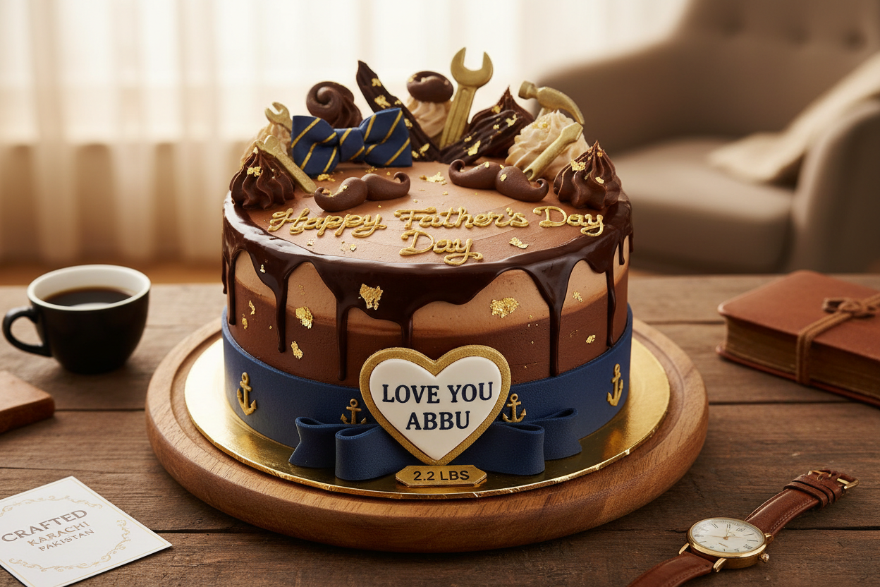 2.2 LBS ka yeh khaas cake apne pyare Abbu (Dad) ke liye! Iski design Aapke Abbu ki tareef aur pyaar ka izhaar karegi. Aap unke pasand ka koi bhi flavor (jaise Coffee, Chocolate, ya Vanilla) chun sakte hain. Yeh unko special feel karane ka sabse meetha tareeqa hai.

🎁 Includes:

2.2 LBS (Approx. 1 kg) of cake with a custom "LOVE YOU DAD" theme
Design tailored for Father's Day or Dad's Birthday
Free custom message piping
From Ideal Bakery Karachi
