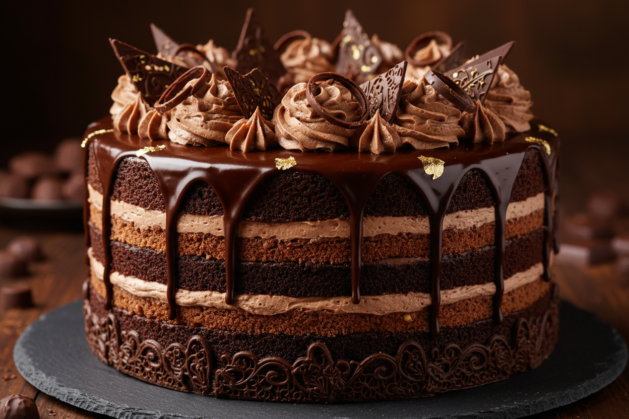 🤯 2.5 LBS ka Chocolate ka Jashn! Yeh cake Extra hai in every sense! It's an extravagant combination of rich chocolate layers, multi-textured fillings (often crunchy bits ya swirls), aur ek stunning, detailed decoration. Isse zyada chocolate indulgence aur presentation nahi mil sakta!

🎁 Includes:
2.5 LBS (Approx. 1.15 \text{ kg}) of highly decorated and textured chocolate cake.
Multiple fillings (ganache, mousse, crunchy elements).
Extravagant, show-stopping presentation.
From Gelato Affairs Karachi
