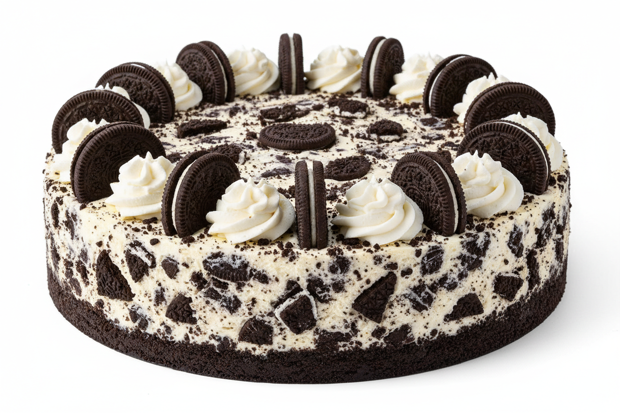 ⚫ 2.5 LBS ka Creamy Crunch Delight! Cheesecake ka smooth taste aur Oreo cookies ka satisfying crunch aur flavor—yeh cake perfect blend hai! Rich, tangy cream cheese filling, crushed Oreo crust par based, aur upar se whole Oreos aur cream ka decoration. A cookies and cream dream!

🎁 Includes:
2.5 LBS (Approx. 1.15 \text{ kg}) of creamy baked cheesecake.
Crust and filling are infused with crushed Oreo cookies.
Topped with more Oreo pieces and cream.
From Gelato Affairs Karachi

