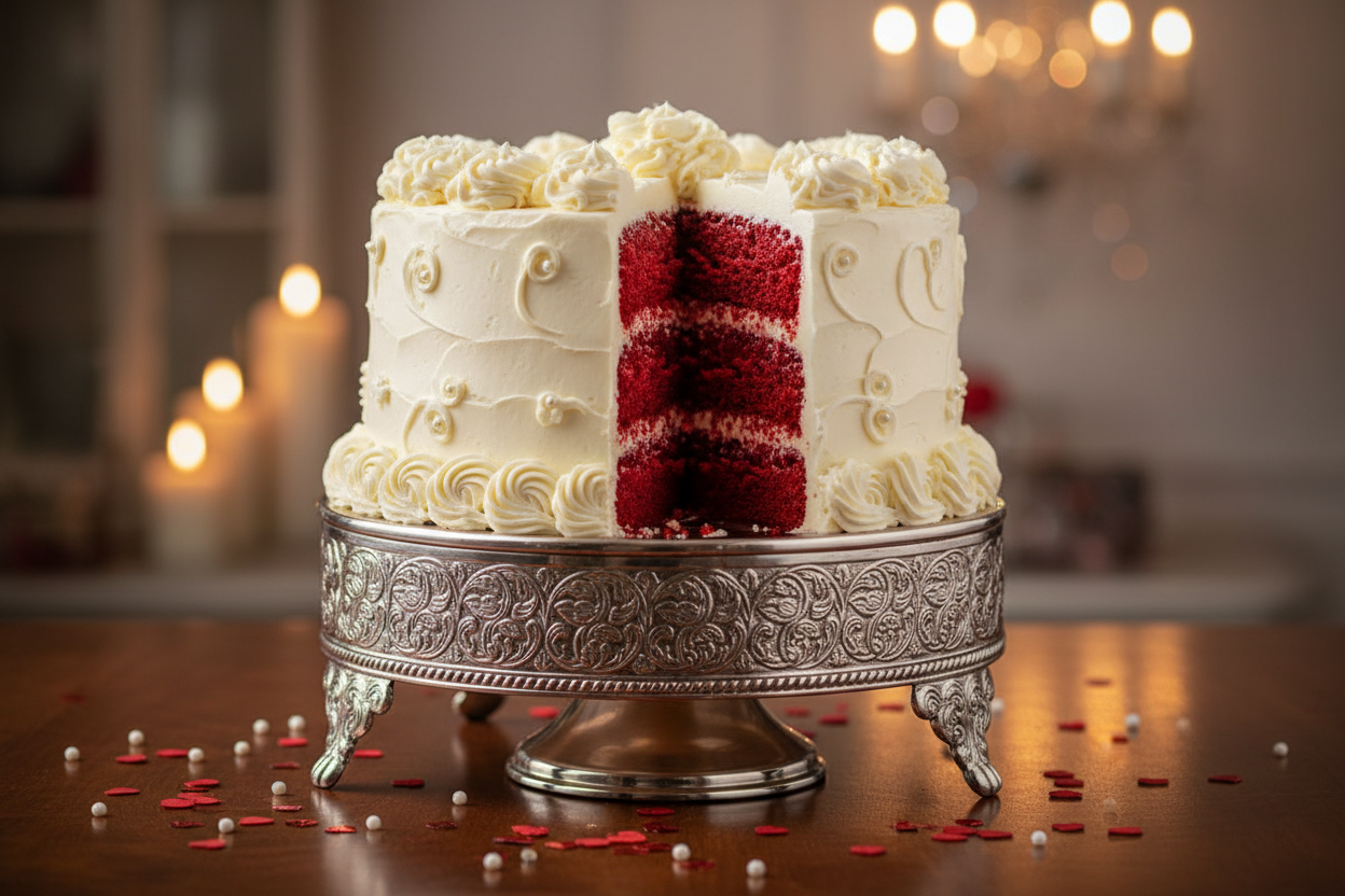 2.5 LBS ka khoobsurat Red Velvet Cake! Iska halka cocoa flavor aur tangy cream cheese frosting ka combination isko ek shandaar aur pasandeeda cake banata hai. Red color aur behtareen zaiqa har celebration ke liye elegant choice hai.

🎁 Includes:

2.5 LBS (Approx. 1.1 kg) of striking Red Velvet Cake
Topped with classic, tangy cream cheese frosting
Free custom message piping
From Delizia Bakers Karachi

🌹 Perfect For:

Anniversaries, Romantic Surprises, Small Elegant Gatherings, ya jab aapko rang aur 