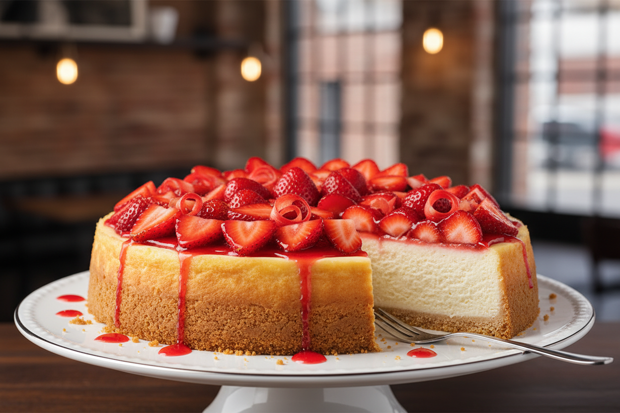 🍰 2.5 LBS ka perfect Creamy aur Fruity Balance! Yeh hai ek dream-like Cheesecake jisme hai tangy cream cheese filling, buttery graham cracker crust, aur upar se fresh, vibrant strawberry ka sweet-tart topping. Creaminess, crunch aur fruit—sab kuch ek perfect bite mein!

🎁 Includes:
2.5 LBS (Approx. 1.15 \text{ kg}) of dense, New York style cheesecake.
Buttery crust with a rich cream cheese base.
Topped with a generous layer of real strawberry glaze and slices.
From Gelato Affairs Karachi
