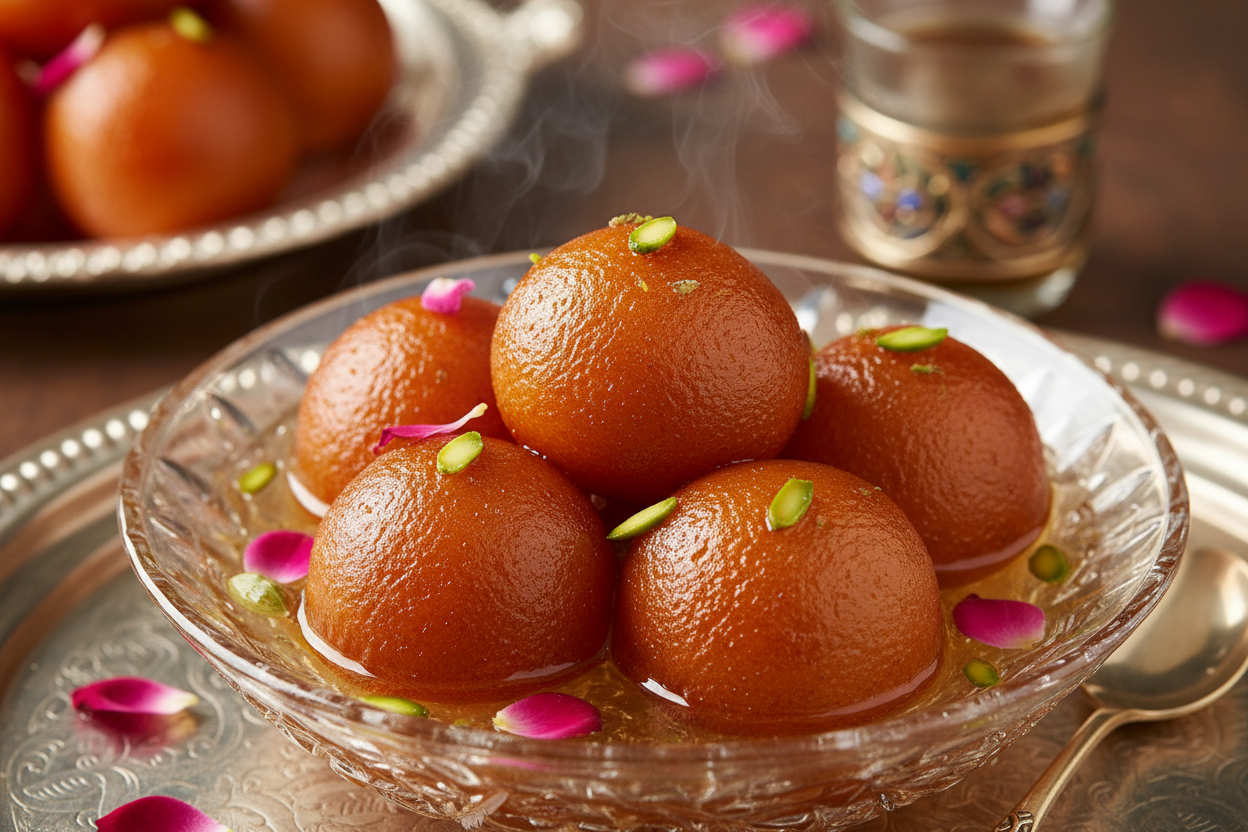 ✨ 2 KG ka Soft, Juicy, aur Aromatic Sweet Treat! Yeh Gulab Jamun ka selection Best Vendors ki taraf se curated kiya gaya hai, jo Indian/Pakistani sweets mein sabse zyada mashhoor hai. Gulab Jamun khoya (milk solids) ya mawa ke batter se banaye gaye soft, deep-fried round dumplings hote hain, jise rose-flavored sugar syrup (chaashni) mein soak kiya jata hai. Iska texture spongy aur melt-in-your-mouth hota hai, aur yeh garam ya thanda dono tareeke se mazedar lagta hai. Rich, sweet, juicy, aur har celebration 
