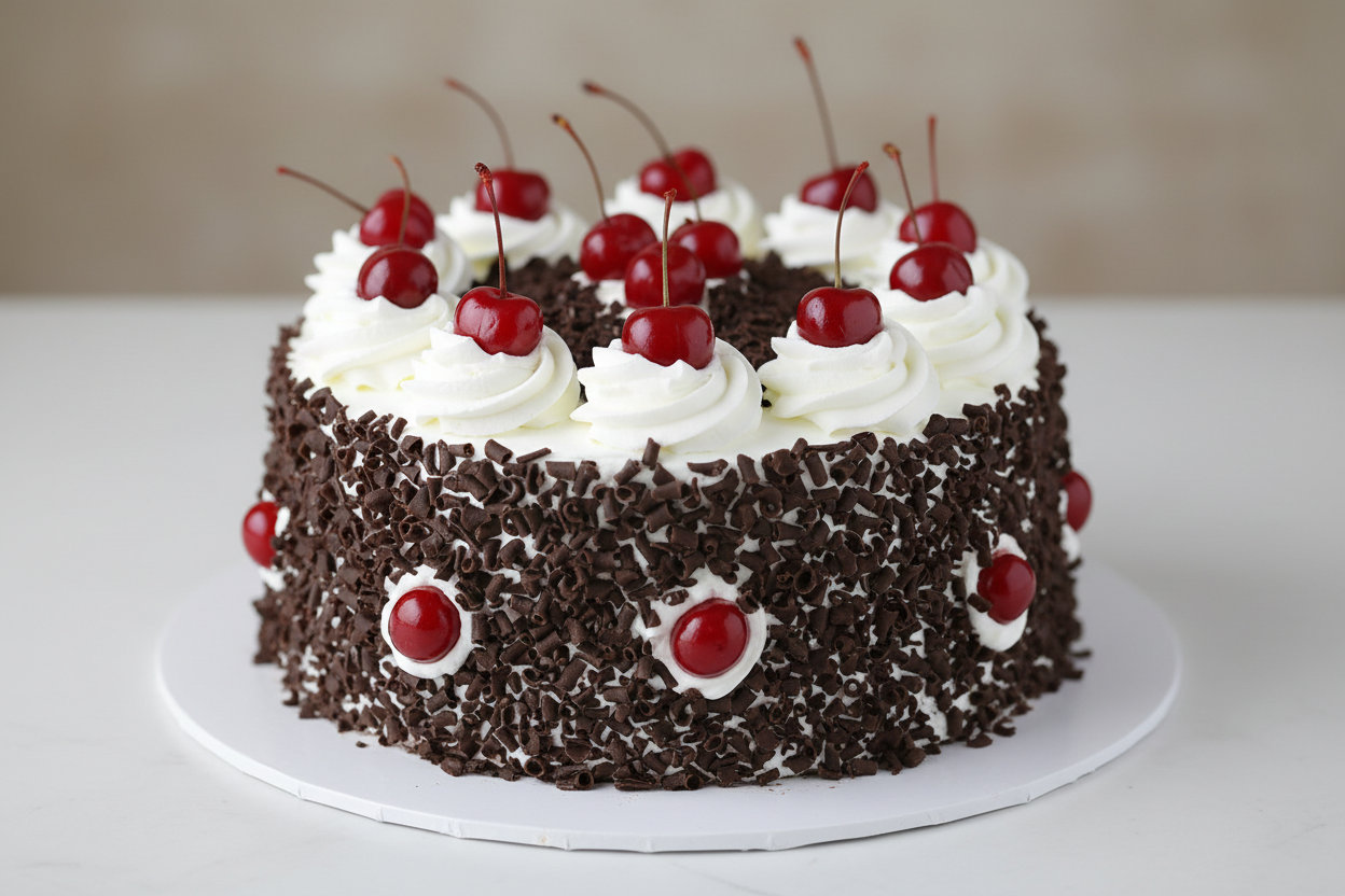 2 LBS ka classic Black Forest Cake! Chocolate sponge, fresh cream, aur cherries ka hamesha pasand kiya jane wala zaiqa. Traditional mithaas aur behtareen quality.

🎁 Includes:

2 LBS (Approx. 0.9 kg) of traditional Black Forest Cake
Layers of chocolate sponge, whipped cream, and cherries
Free custom message piping
From United King Bakery Karachi

🎂 Perfect For:

Small Celebrations, Family Dinners, Classic Cake Lovers, ya jab aapko sacha aur traditional cake chahiye ho.