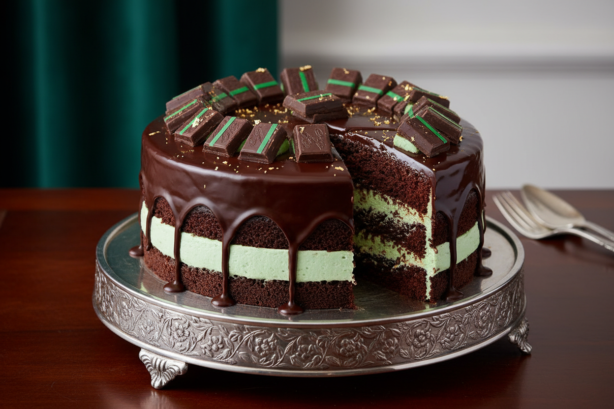 🍫 2 LBS ka Cool Chocolate Twist! Yeh cake un logon ke liye hai jinhe Chocolate aur Mint ka perfect combination pasand hai. Rich chocolate sponge layers ke beech mein hai cool, refreshing mint cream filling, jise dark chocolate ganache se cover kiya gaya hai. Ekdam fresh, cool aur decadent!

🎁 Includes:
2 LBS (Approx. 0.9 \text{ kg}) of moist chocolate cake.
Light and cooling mint-flavored cream filling.
Finished with dark chocolate glaze and often garnished with After Eight chocolates.
From Sacha`s Baking
