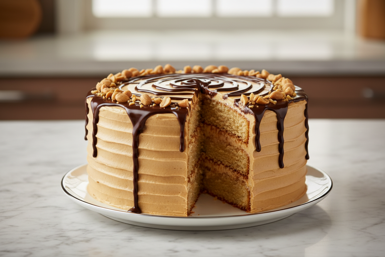 💥 2 LBS ka Creamy, Nutty Delight! Yeh Bread and Beyond ka signature Peanut Butter Cake hai. Moist sponge layers, jise rich, creamy peanut butter frosting aur filing se generously layered kiya gaya hai. Aksar chocolate drizzle ya roasted peanuts se garnish kiya jata hai. Soft, nutty, delicious, aur har peanut butter fan ke liye ek treat!

⚠️ Delivery Note

This product is available for delivery in Lahore only.

🎁 Includes:

2 LBS (Approx. $0.9 \text{ kg}$) of moist cake.

From Bread and Beyond Lahore
