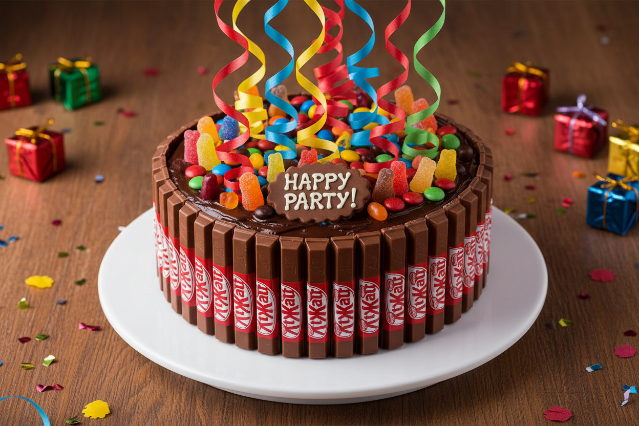2 LBS ka fun aur crunchy Kitkat Cake! Is cake ki side walls asli Kitkat fingers se saji hoti hain. Unique presentation aur mazedaar zaiqa isko ek instant party hit bana deta hai.

🎁 Includes:

2 LBS (Approx. 0.9 kg) of chocolate cake
Fully bordered with real Kitkat fingers
Free custom message piping
From United King Bakery Karachi

✨ Perfect For:

Kids' Parties, Fun Birthdays, Novelty Cake Requests, ya jab aapko creativity aur mithaas ka blend chahiye ho.