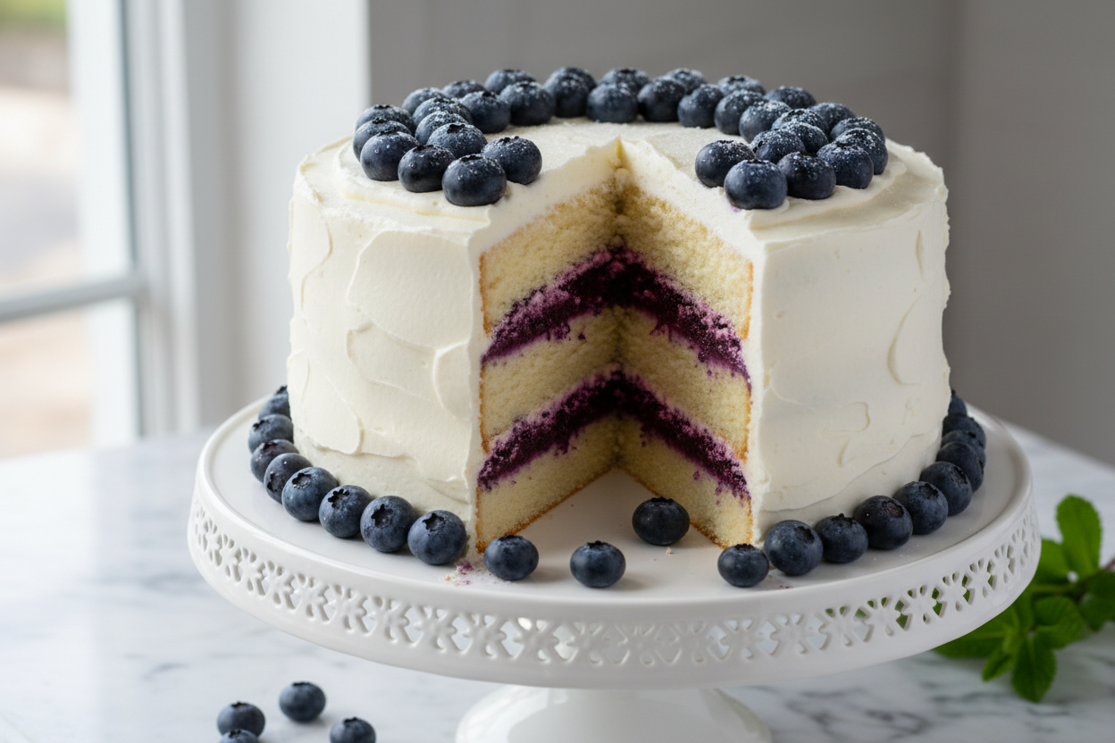 💜 2 LBS ka Juicy aur Refreshing Treat! Yeh cake hai soft vanilla sponge, jiske beech mein hain sweet aur tangy Blueberry compote ki layers. Upar se bhi blueberry filling aur fresh cream ki topping. Fruity, light, aur ek dam refreshing taste experience!

🎁 Includes:
2 LBS (Approx. 0.9 \text{ kg}) of moist vanilla cake.
Layers of fresh or preserved blueberry filling/compote.
Creamy frosting and often topped with real blueberries.
FrOM Sacha`s Baking Artist Karachi