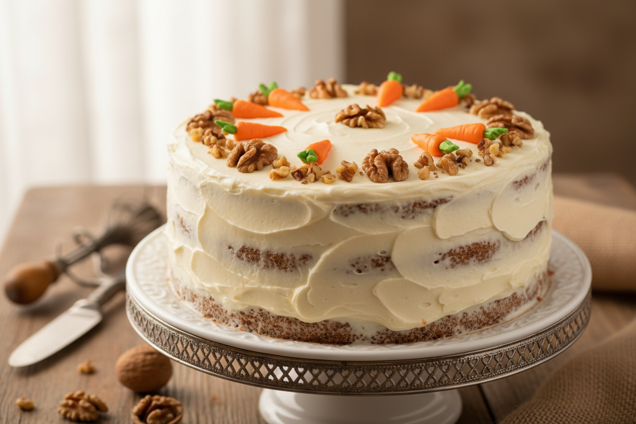 2 LBS ka nayaab aur healthy Carrot Cake! Gajar, akhrot (walnuts), aur masalon (spices) se bana hua, aur upar se tangy cream cheese frosting ki layer. Yeh cake un logon ke liye perfect hai jinhe spicy, nutty, aur moist zaiqa pasand hai.

🎁 Includes:

2 LBS (Approx. 0.9 kg) of moist cake made with carrots and spices
Topped with classic cream cheese frosting
Healthy and flavorful option
Free custom message piping
From Pie in the Sky Bakery Karachi
