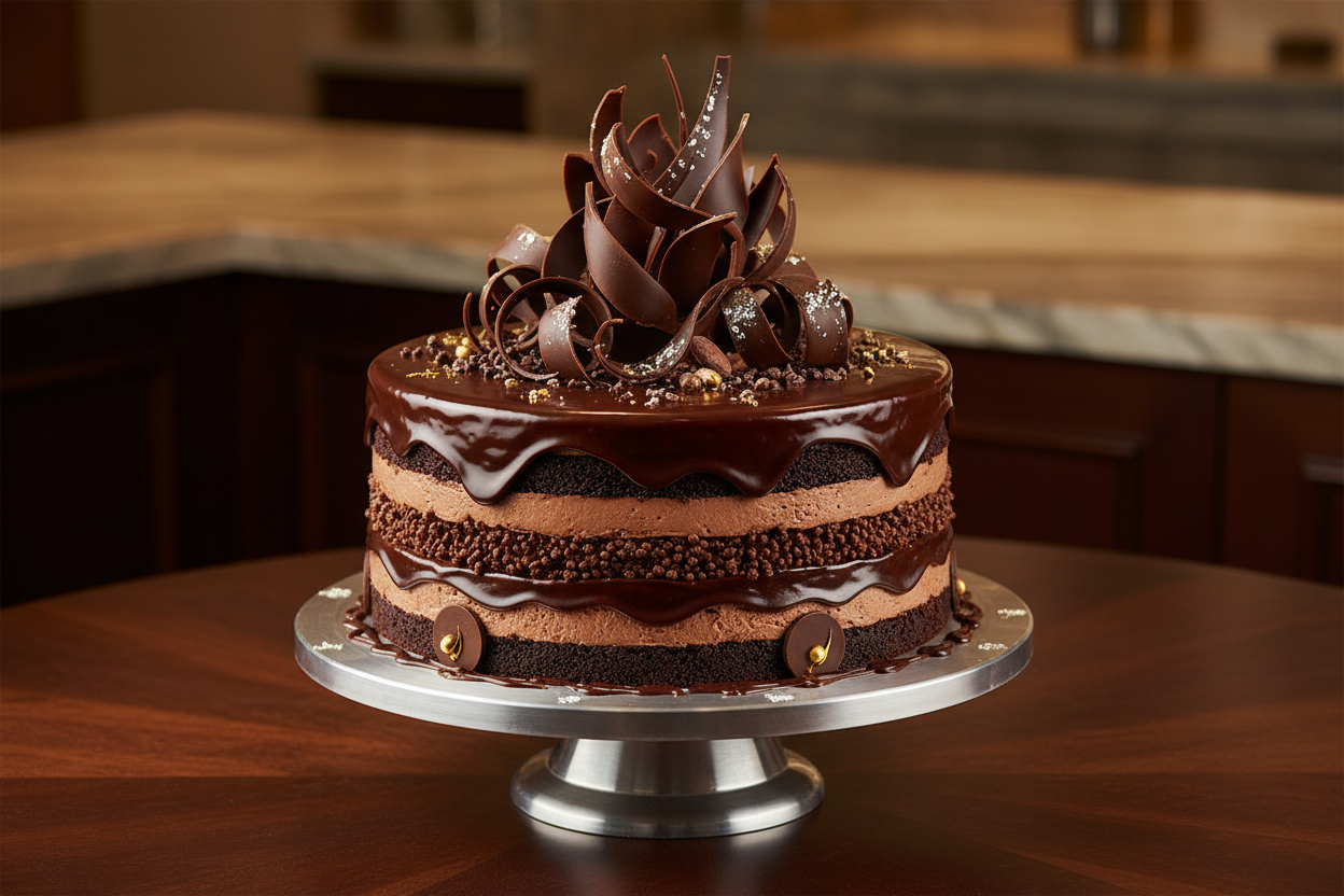 👑 2 LBS ka Pure Luxury! Jaisa naam, waisa kaam—yeh cake har bite mein ultimate indulgence deta hai. A multi-layered chocolate cake, filled with rich mousse ya ganache aur often decorated with premium chocolates. Yeh woh cake hai jo aap khud ko treat karne ke liye lete hain!

🎁 Includes:
2 LBS (Approx. 0.9 \text{ kg}) of high-end chocolate cake.
Multiple, rich textures (e.g., crunch, mousse, ganache).
Luxuriously finished with chocolate art or fine ingredients.
From Sacha`s Baking Artist Karachi
