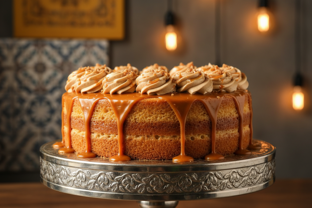 2 LBS ka Toffee Three Milk Cake (Tres Leches ka zaiqa)! Sponge cake ko teen tarah ke doodh (milks) ke mixture se bhigoya jaata hai aur uske upar toffee (caramel) ka shandaar zaiqa hota hai. Yeh ek bohat hi moist, meetha, aur unique dessert hai.

🎁 Includes:

2 LBS (Approx. 0.9 kg) of very moist "Three Milk" style cake
Rich toffee/caramel flavor and topping
Unique, milky, and dense texture
Free custom message piping
FROM Hob Nob Cafe Karachi
