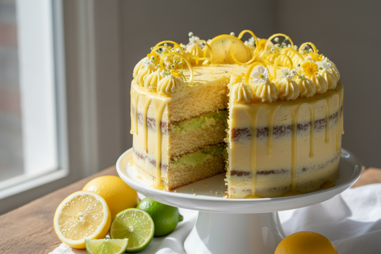 ☀️ 2 LBS ka Zesty aur Bright Flavor! Yeh cake lemon lovers ke liye bana hai. Isme hai light, fluffy cake layers, jise fill kiya gaya hai tangy aur sweet Key Lime/Lemon filling aur creamy lemon zest frosting se. Ekdam tart, refreshing aur invigorating—like a sunny day!

🎁 Includes:
2 LBS (Approx. 0.9 \text{ kg}) of lemon-infused sponge cake.
Tangy lemon custard or pie-like filling.
Finished with lemon glaze or light citrus buttercream.
FrOM Sacha`s Baking Artist Karachi