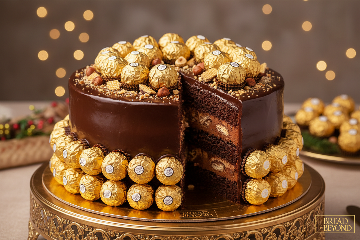 ✨ 3 LBS ka Grand Hazelnut Chocolate Celebration! Yeh Bread and Beyond ka luxurious Ferrero Rocher Cake hai. Moist chocolate sponge layers, jise creamy hazelnut-chocolate ganache aur crunchy wafer/nut pieces (Ferrero Rocher ke signature elements) ki generous filing se layered kiya gaya hai. Upar se genuine Ferrero Rocher chocolates se garnish kiya gaya hai. Full-size, rich, nutty, aur har celebration ke liye shandaar indulgence!

From Bread and Beyond Lahore

