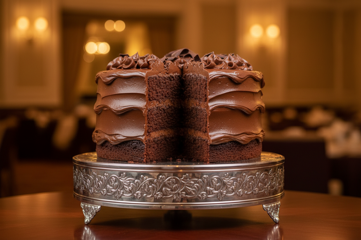 💥 4.4 LBS ka Grand Chocolate Fudge Indulgence! Yeh Ramada Hotel (Islamabad/Pindi) ka signature Fudge Cake hai. Isme moist, dense chocolate layers ke beech rich, thick, aur velvety chocolate fudge frosting ki generous filling hoti hai. Full-size, soft, indulgent, aur large gatherings ke liye ultimate chocolate treat!



⚠️ Delivery Note



This product is available for delivery in Islamabad / Rawalpindi (ISB/PINDI) only.



🎁 Includes:



4.4 LBS (Approx. $2.0 \text{ kg}$) of rich, moist, fudgy chocolate c