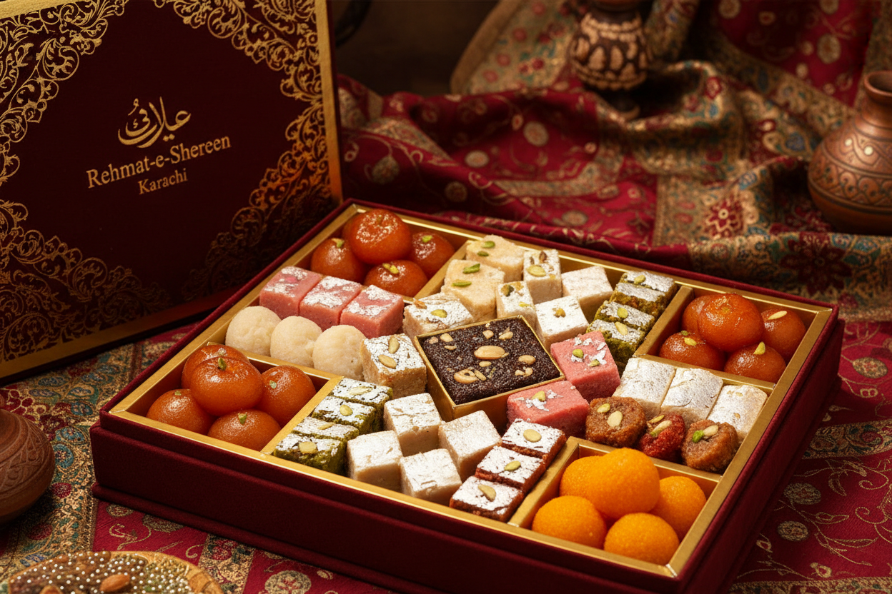 🎉 4 KG ka Grand, Traditional Sweet Assortment! Yeh Rehmat-e-Shereen (Karachi) ka premium Mix Mithai box hai. Rehmat-e-Shereen Karachi mein apni high-quality, fresh ingredients, aur traditional flavors ke liye mashhoor hai. Is assortment box mein inki sabse mashhoor mithaiyon ka mixture shamil hota hai, jaise Gulab Jamun, Barfi, Cham Cham, Habshi Halwa, aur motichoor Ladoo. Soft, fresh, rich, aur har Pakistani celebration ke liye ek must-have!



⚠️ Delivery Note



This product is sourced exclusively from 