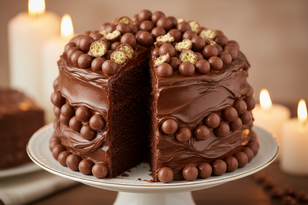 💥 4 LBS of crunchy, chocolatey fun! Yeh cake hai Chocolate aur Malt ka ultimate combination. Rich, moist chocolate sponge ko cover kiya gaya hai silky smooth chocolate ganache se, aur upar se loads of crunchy Maltesers ki topping hai. Har bite mein milega satisfying crunch!

🎁 Includes:
4 LBS (Approx. 1.8 \text{ kg}) of rich chocolate cake.
Creamy chocolate frosting infused with a hint of malt.
Generously topped and decorated with Maltesers candies.
From Del Frio Bakery Karachi
