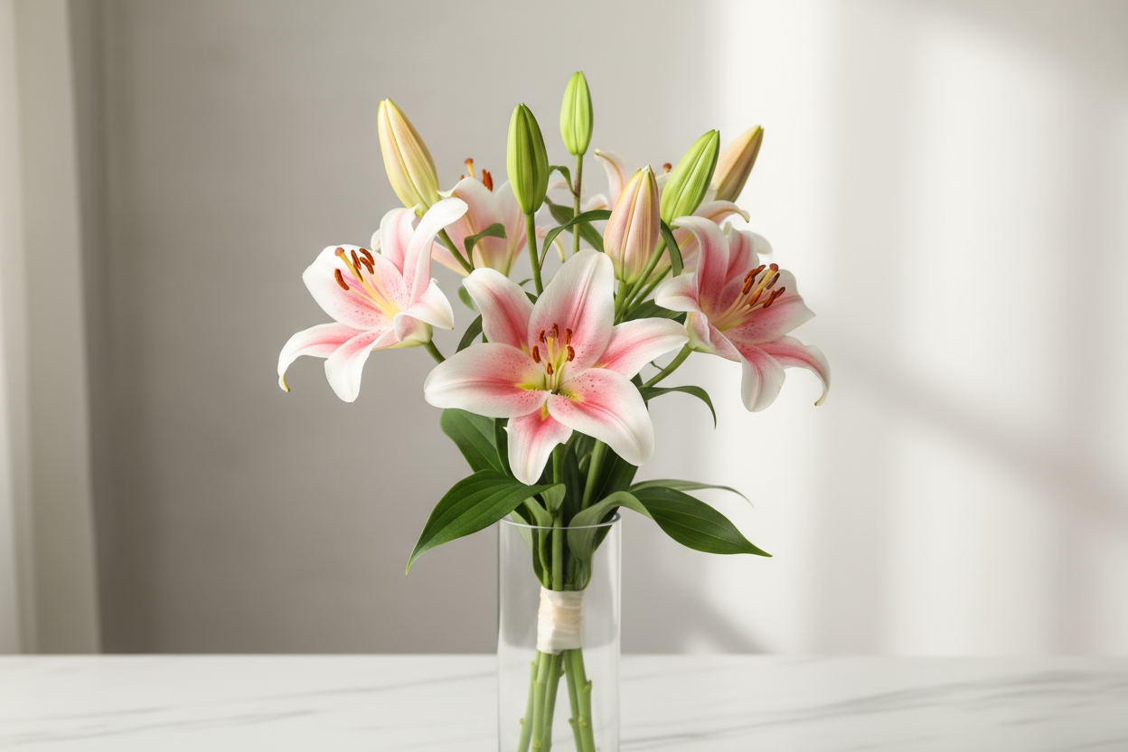 4 Lily stems (12–15 buds approx.) — pure aur elegant bouquet jo har occasion pe khubsurat lage.

🎁 Includes:
4 Lily stems
Free greeting card &amp; delivery

💐 Perfect For:
Get well soon, birthday, ya formal occasions