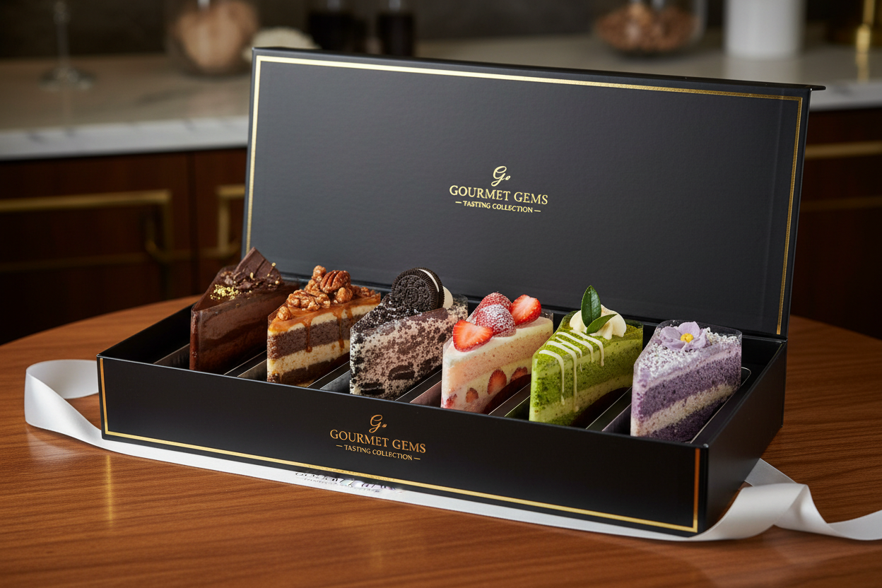 6 Different Flavors, One Box! Jab aap decide nahi kar sakte ke kaunsa cake chahiye, toh yeh pack perfect hai. Isme aapko milega Gelato Affairs ke Top 6 Best-Selling Cakes ki slices. Every slice is a new adventure! The perfect tasting journey!

🎁 Includes:
6 Individually Sliced Pieces of different premium cakes (e.g., Forbidden, Ultimate, Oreo, Strawberry, etc.).
Enough variety to please every palate in a group.
Excellent presentation and easy to serve.
From Gelato Affairs Karachi
