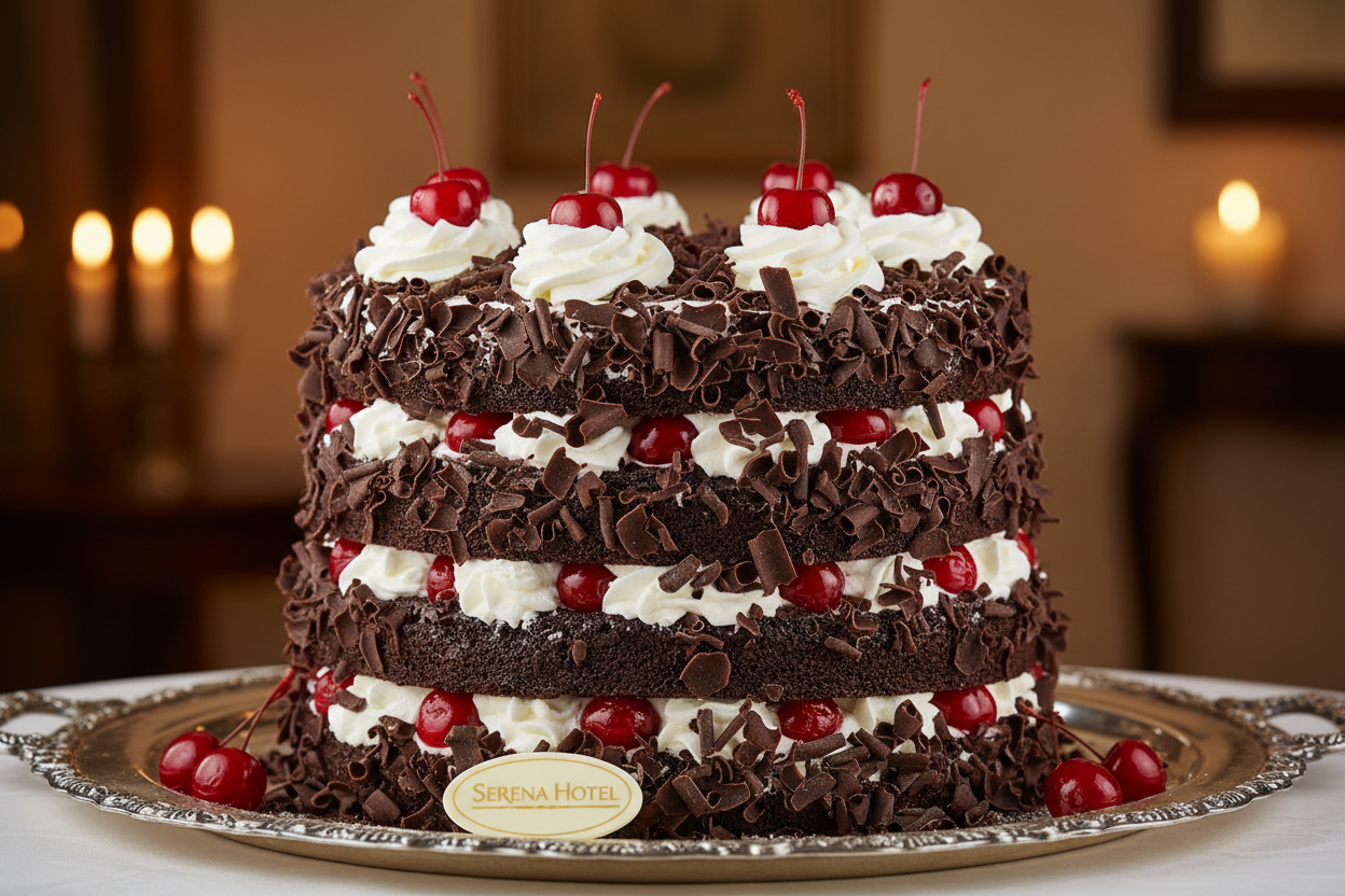 👑 6 LBS ka Grand Chocolate-Cherry Classic! Yeh Serena Hotel (Islamabad/Pindi) ka premium Black Forest Cake hai. Isme moist chocolate sponge layers ko fresh whipped cream, sweet preserved cherries, aur high-quality dark chocolate shavings ki generous layers se stack kiya gaya hai. Serena ki taraf se yeh cake luxurious, balanced, aur visually stunning hota hai. Full-size, soft, classic, aur major celebrations ke liye ek perfect choice!



⚠️ Delivery Note



This product is available for delivery in Islamaba