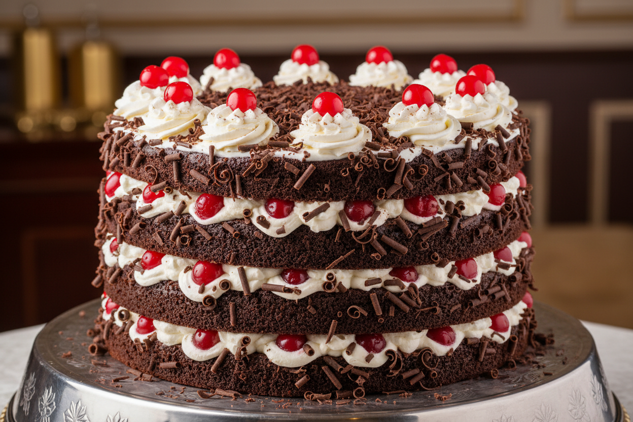 8 LBS ka sabse bada aur shandar Black Forest Cake! Yeh cake bohat hi khaas aur bari mehfilon ke liye design kiya gaya hai. Iski commanding presence aur Black Forest ka classic, taaza zaiqa aapke event ko yaadgar bana dega.

🎁 Includes:

8 LBS (Approx. 3.6 kg) of the largest standard size Black Forest Cake
Generous layers of chocolate sponge, cream, and cherries
An impressive and traditional centerpiece
Free custom message piping
From Ideal Bakery Karachi

