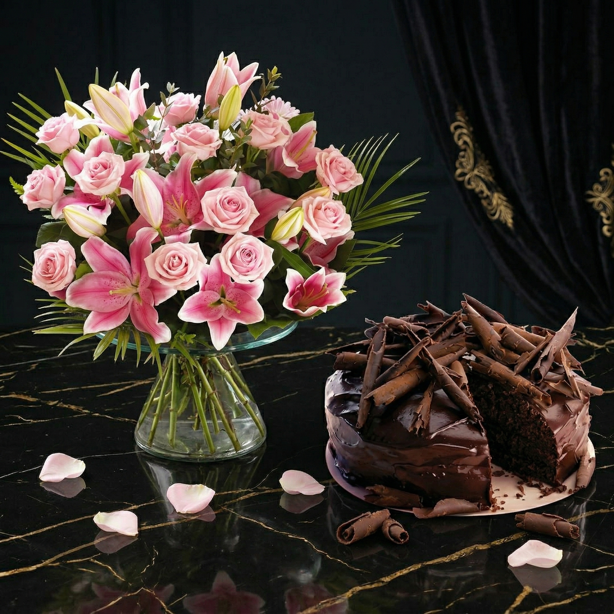 The Imperial Mixed Bloom & 5-Star Cake – 36 Imported Flowers & 2.2 Lbs Cake