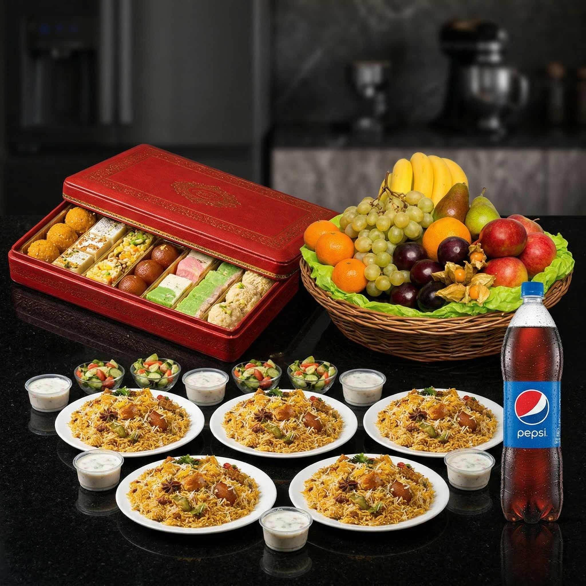 The Grand Family Dawat – 2 KG Mix Mithai & 5 Plates Biryani Feast