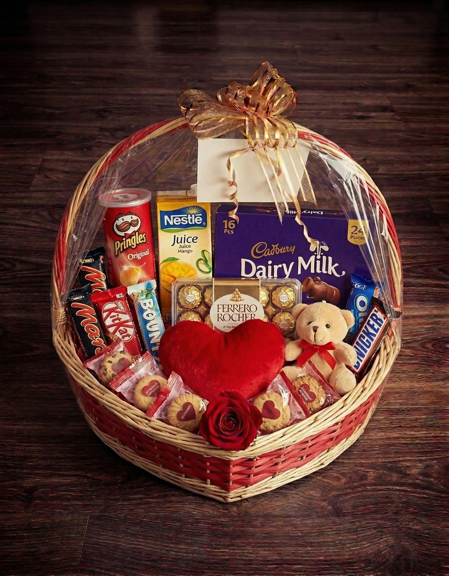 The Romantic Heart-to-Heart Basket – Chocolates, Snacks & Keepsakes