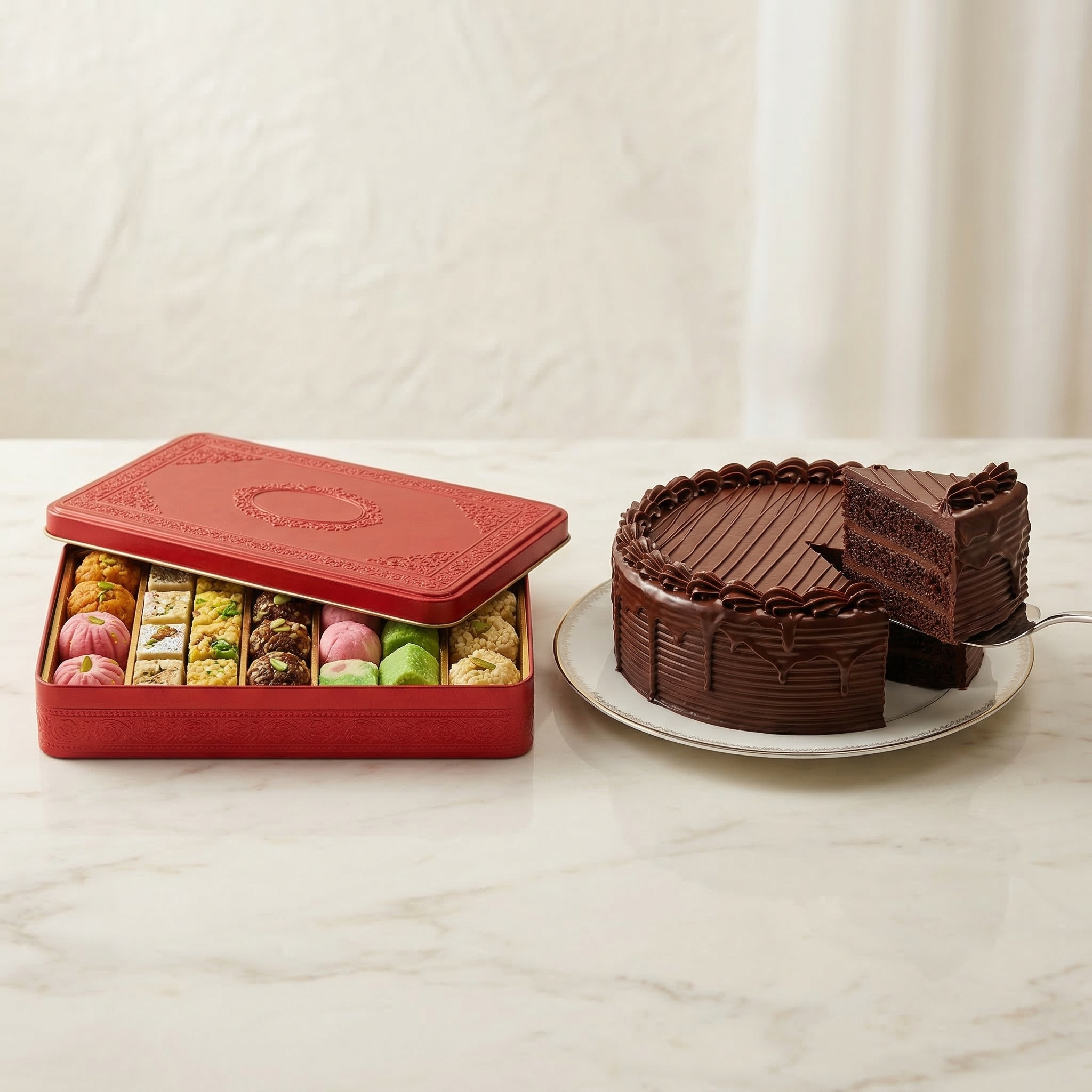 Celebration Sweet Duo – 2 KG Mix Mithai & 2.2 Lbs 5-Star Hotel Cake