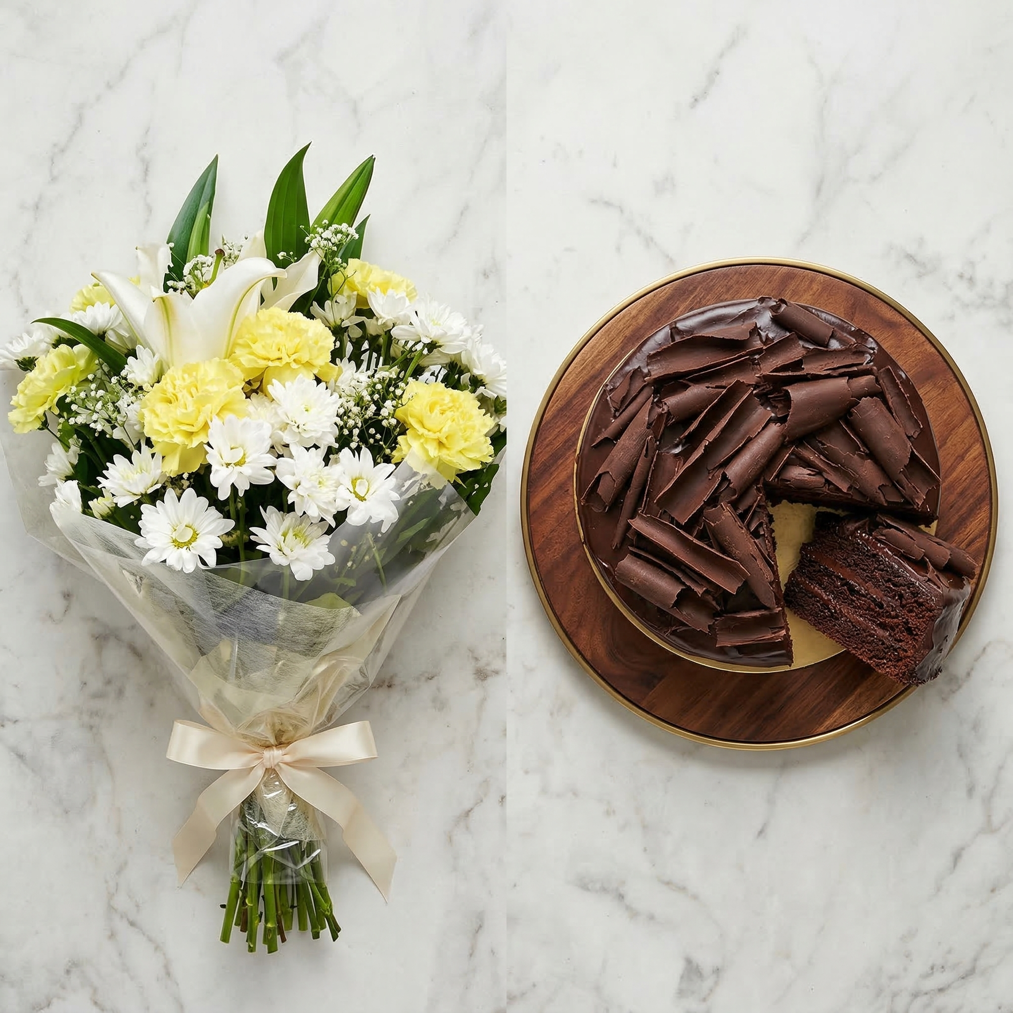 Imported Floral Elegance – 36 Seasonal Blooms & 2.2 Lbs 5-Star Hotel Cake