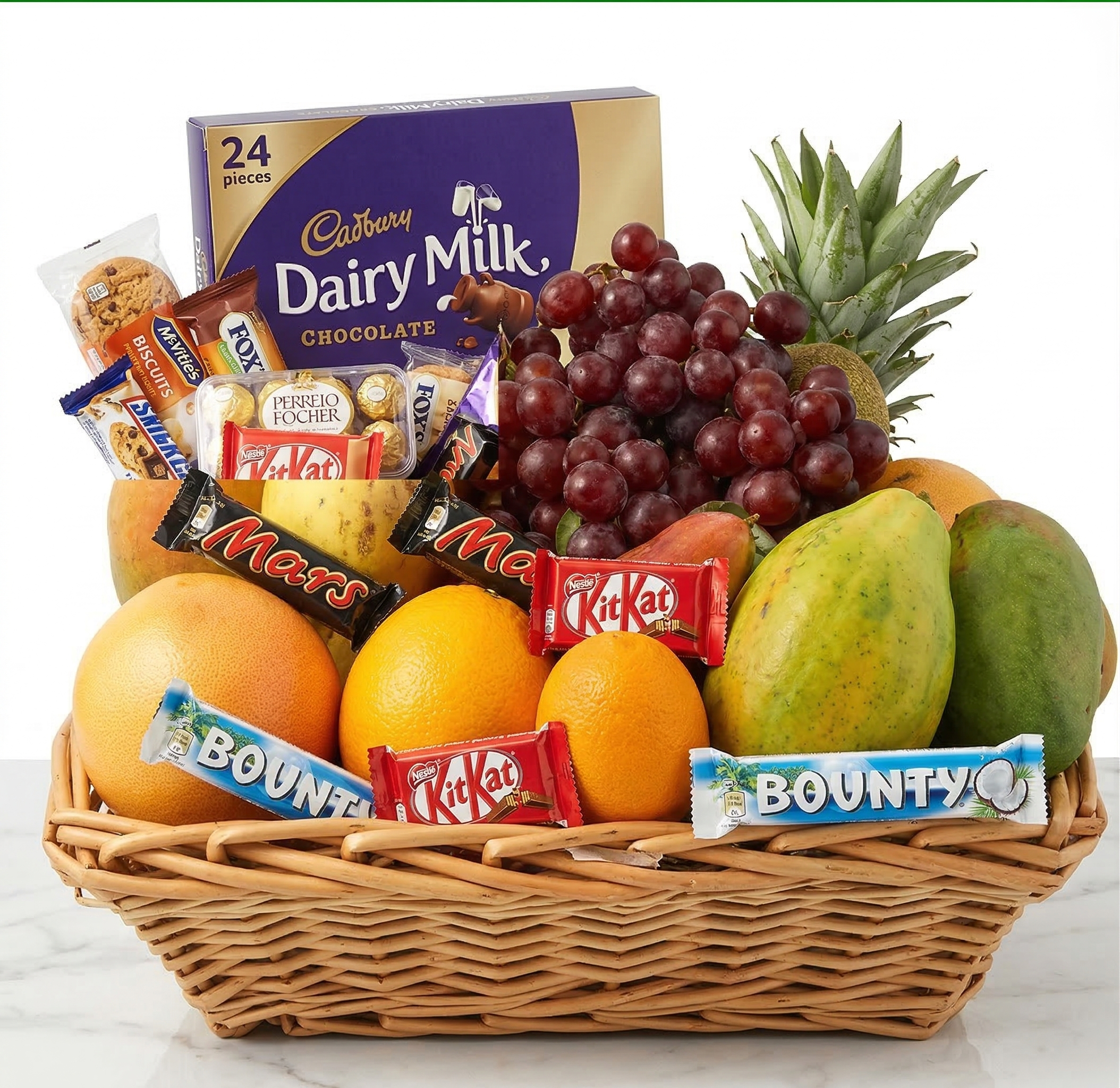 Deluxe Fruit & Chocolate Cane Basket – The Ultimate Healthy & Sweet Combo