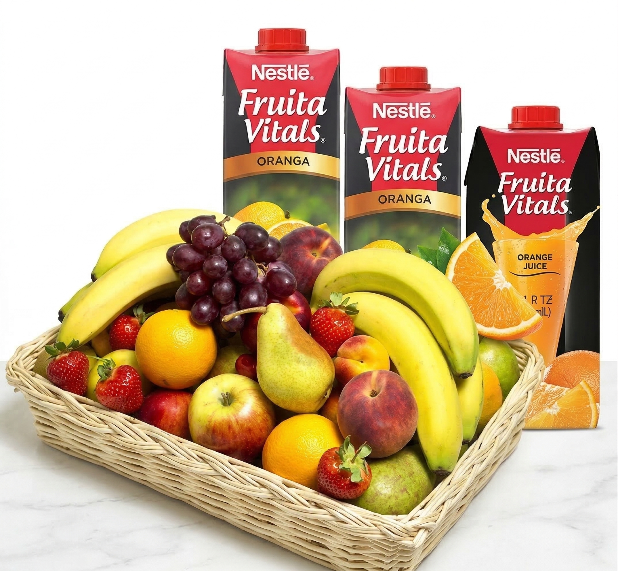 Fresh Fruit & Nestle Juice Combo – Premium Cane Basket