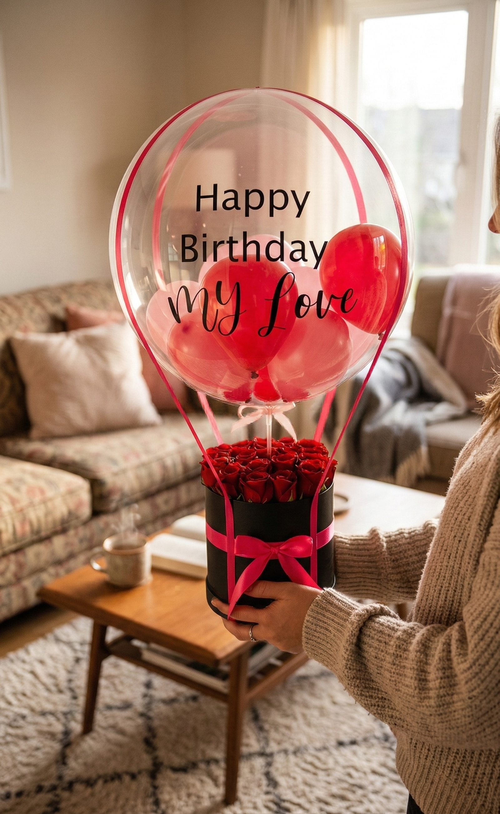 2 Dozen Red Roses in Box with Personalized Balloon