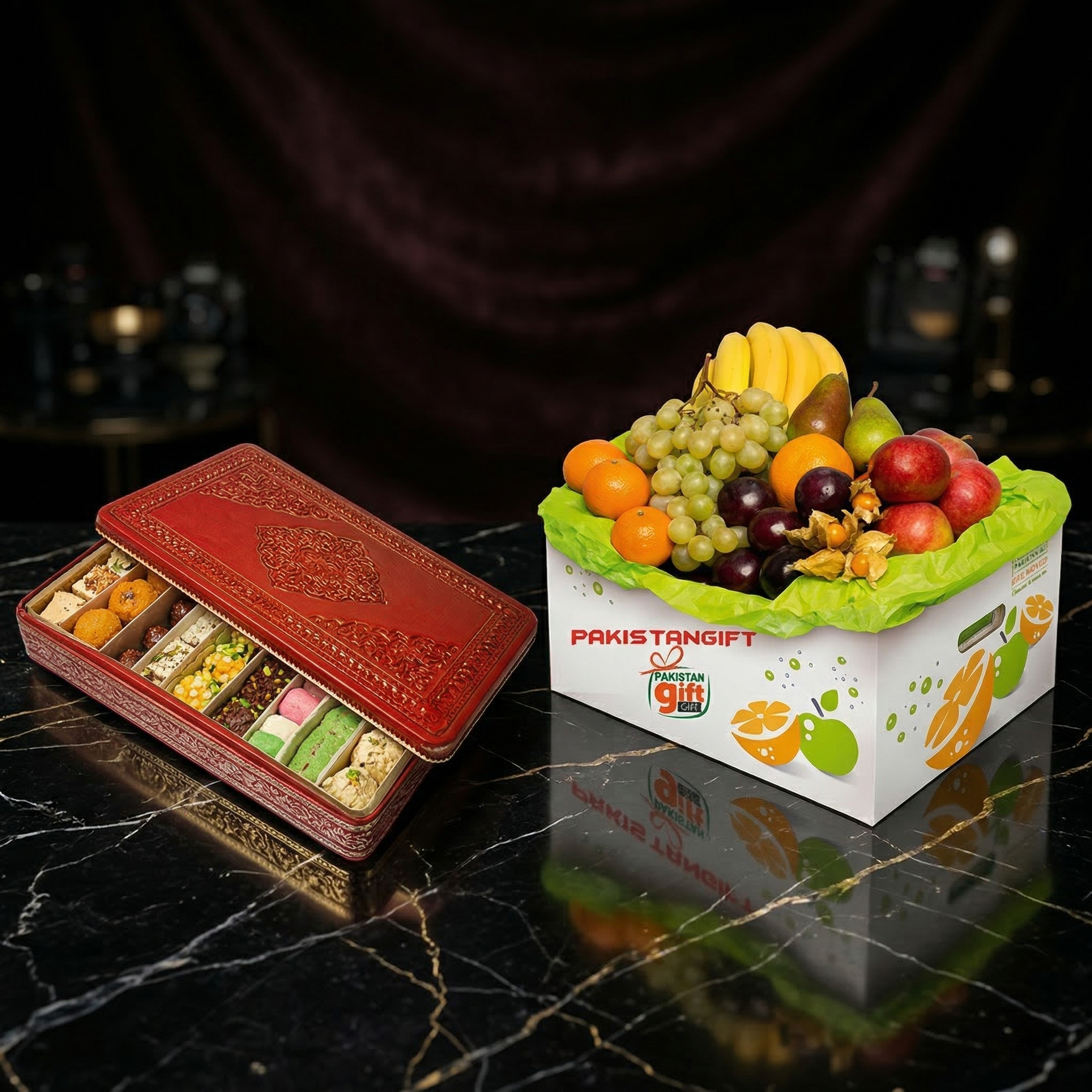 The Classic Celebration Basket – 2 KG Mix Mithai & 7 KG Fresh Fruit Basket