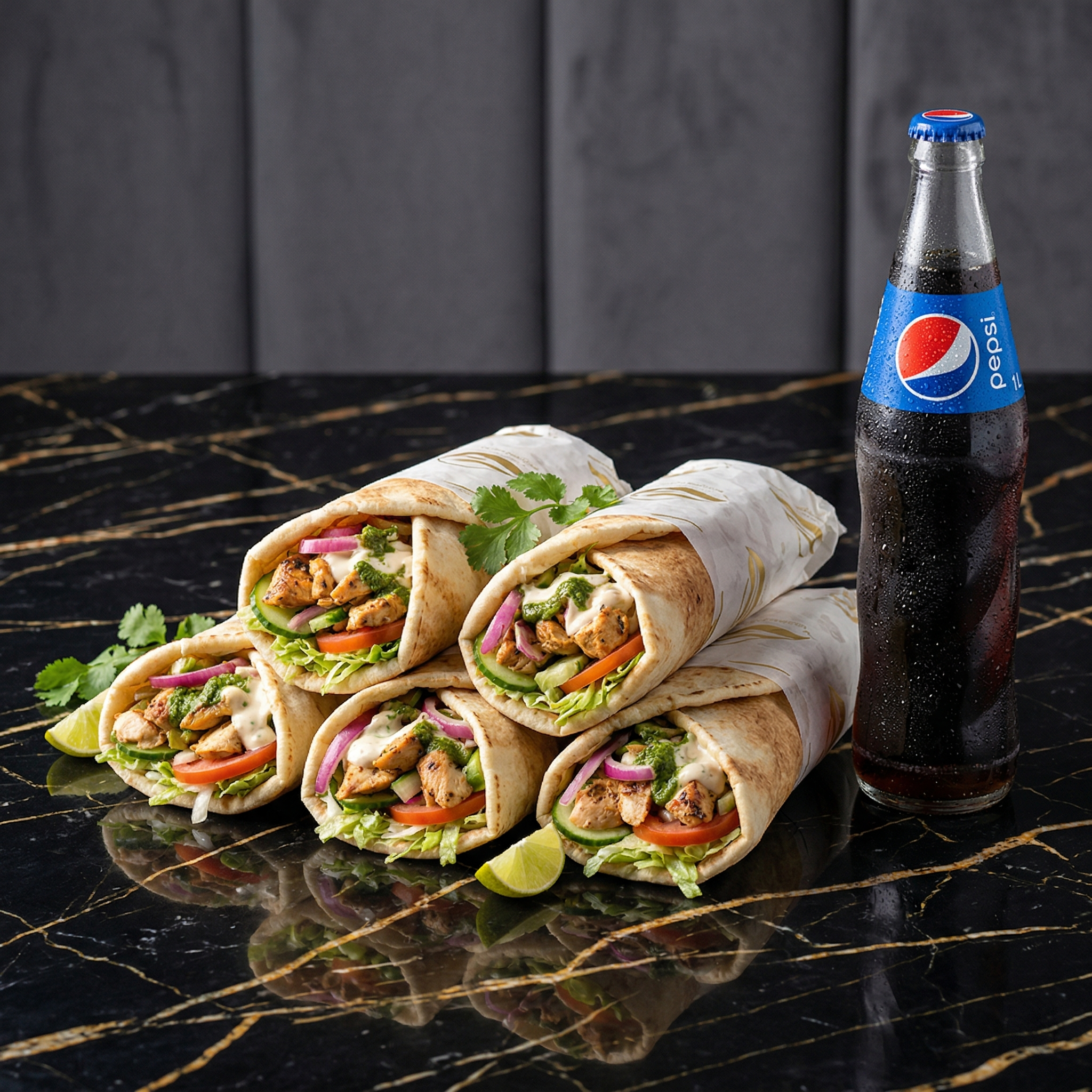 The Classic Shawarma Party – 5 Chicken Shawarmas & Pepsi